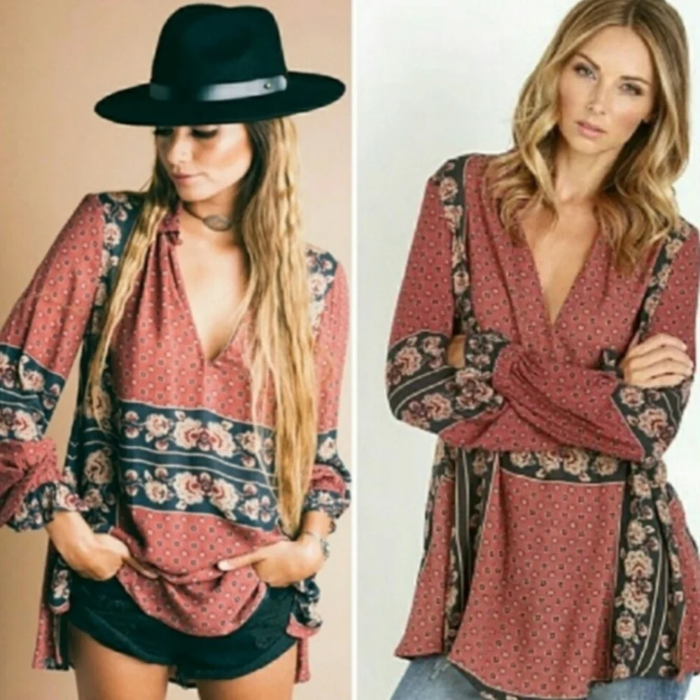 Free People Boho Western Floral Tunic Top